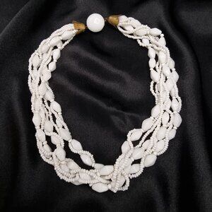 Vintage 1950s Czechoslovakian Signed White Beaded Multi-Strand Choker Necklace W